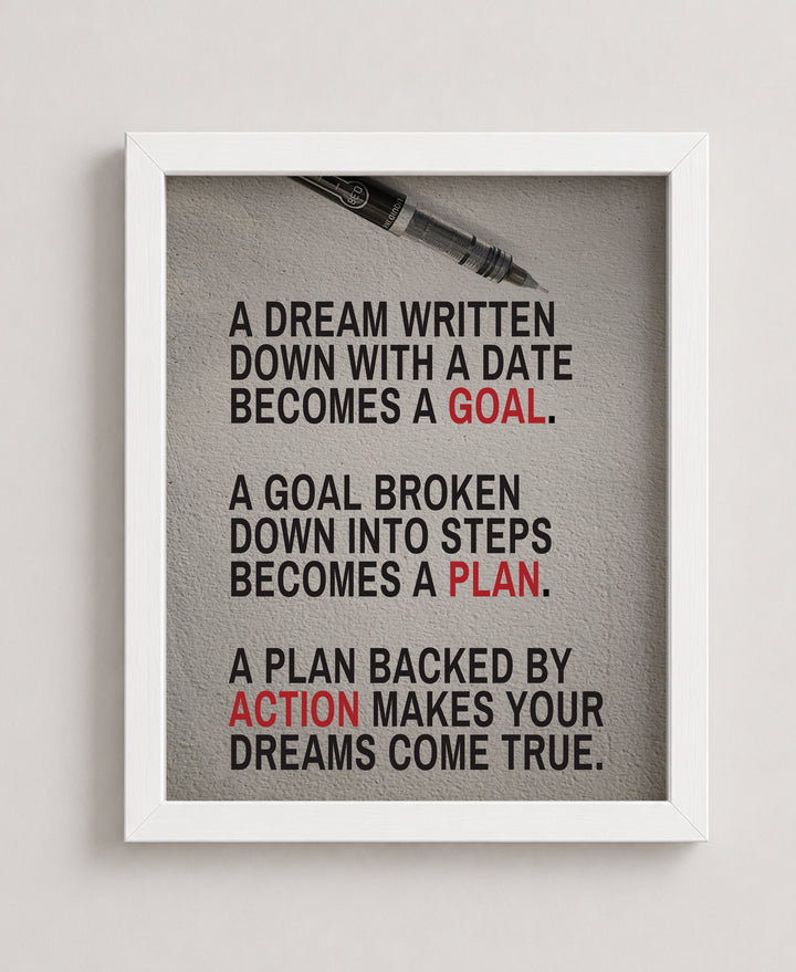 Dream Written Down Becomes Goal Inspirational Wall Art