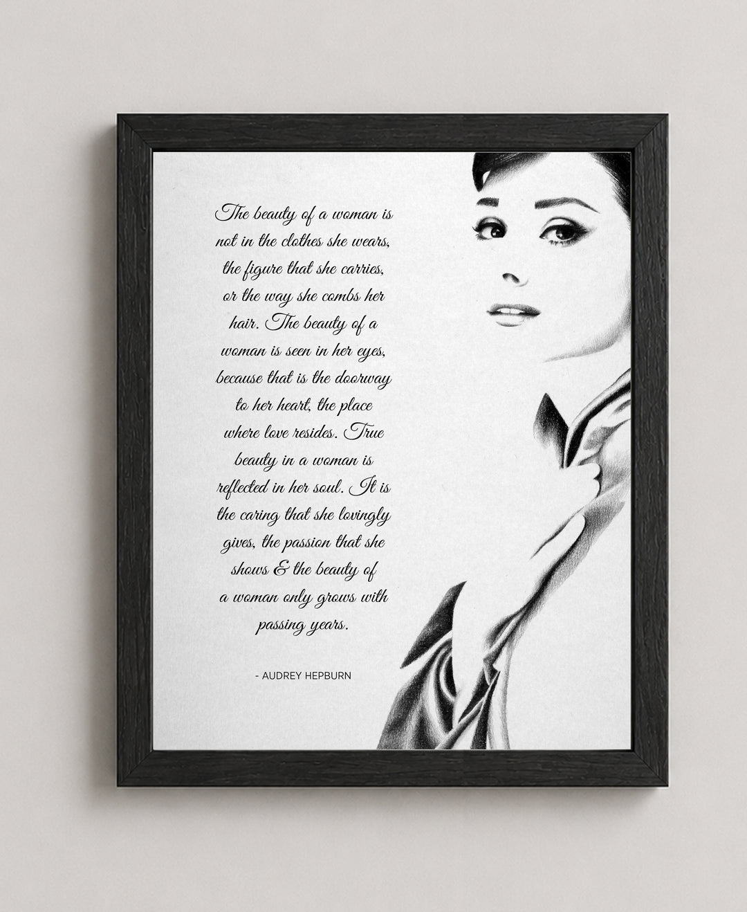 Vintage Audrey Hepburn Portrait Sketch Inspirational Wall Art