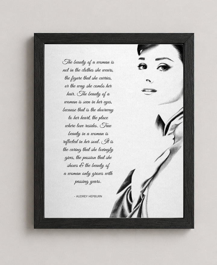 Vintage Audrey Hepburn Portrait Sketch Inspirational Wall Art