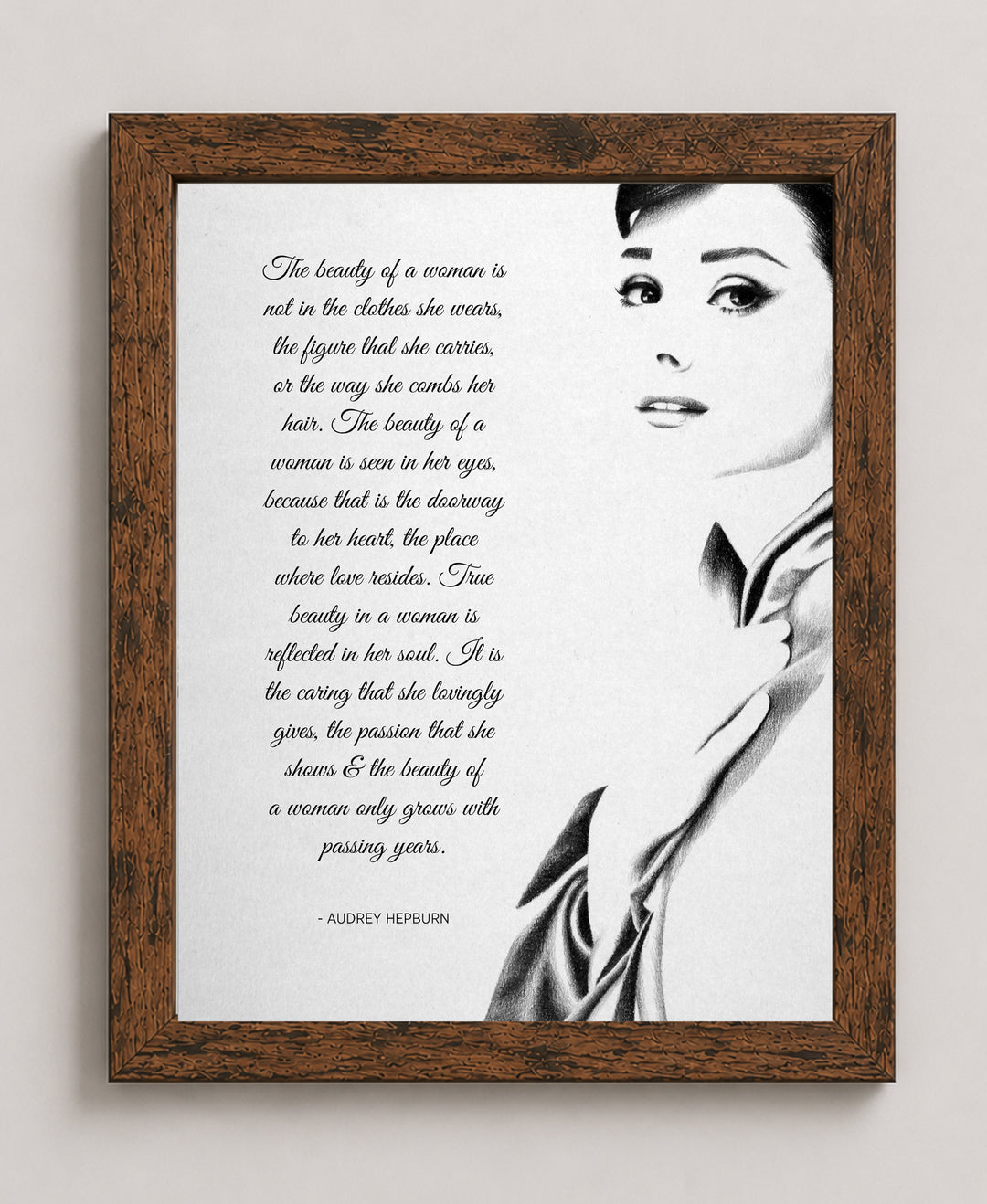 Vintage Audrey Hepburn Portrait Sketch Inspirational Wall Art