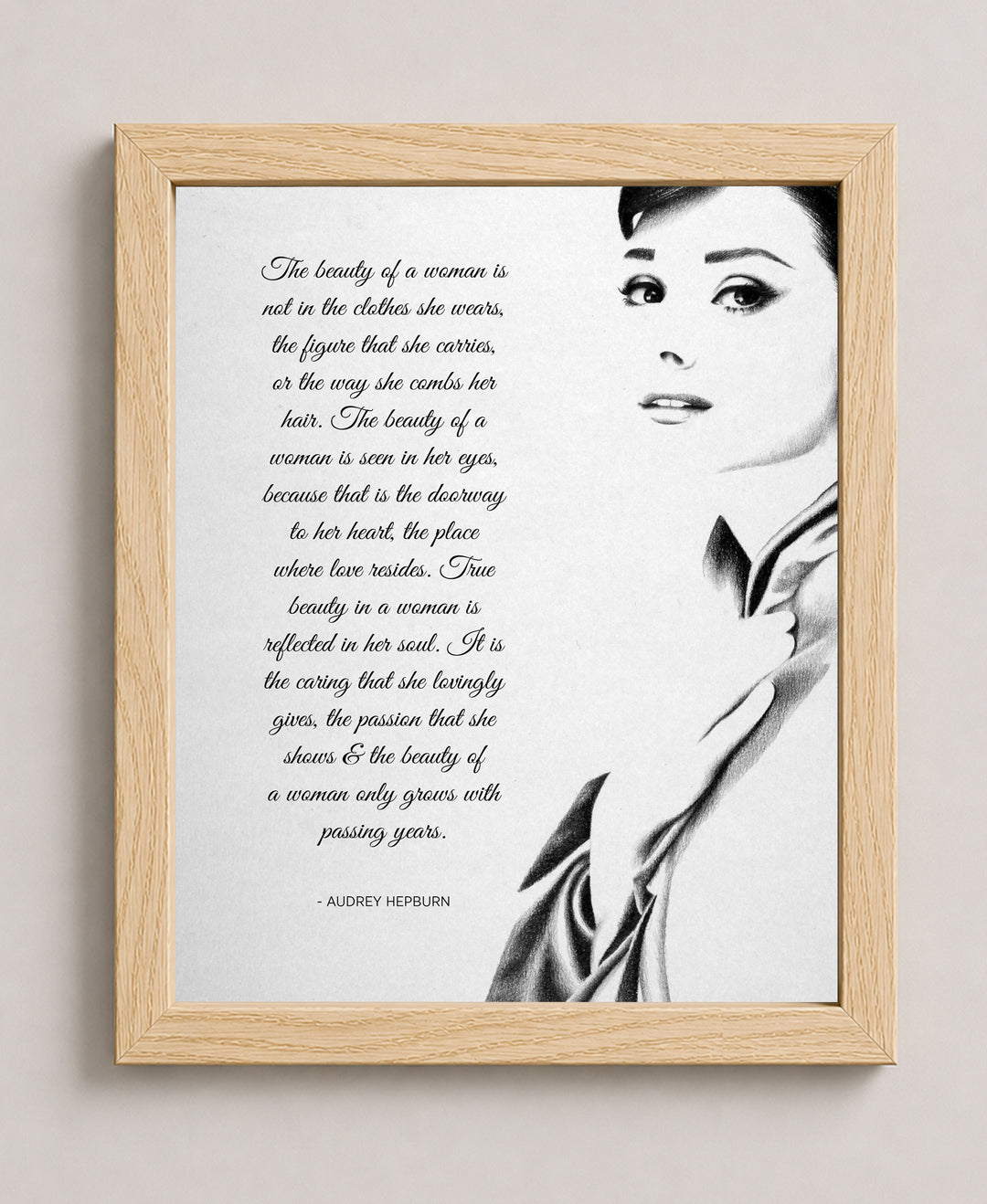 Vintage Audrey Hepburn Portrait Sketch Inspirational Wall Art