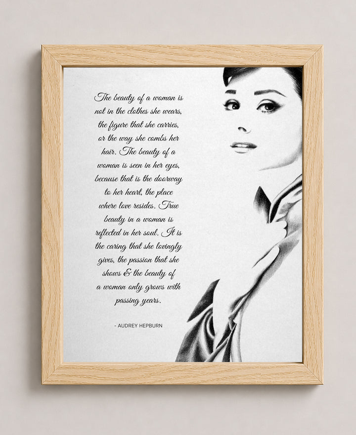 Vintage Audrey Hepburn Portrait Sketch Inspirational Wall Art