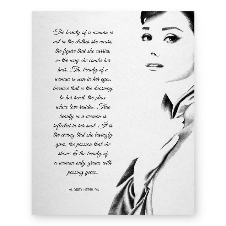 Vintage Audrey Hepburn Portrait Sketch Inspirational Wall Art