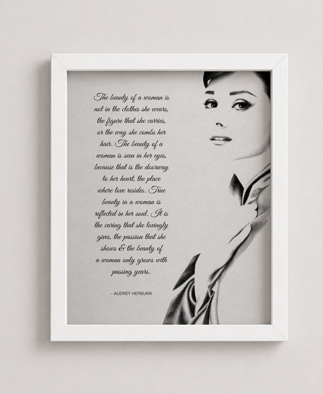 Vintage Audrey Hepburn Portrait Sketch Inspirational Wall Art