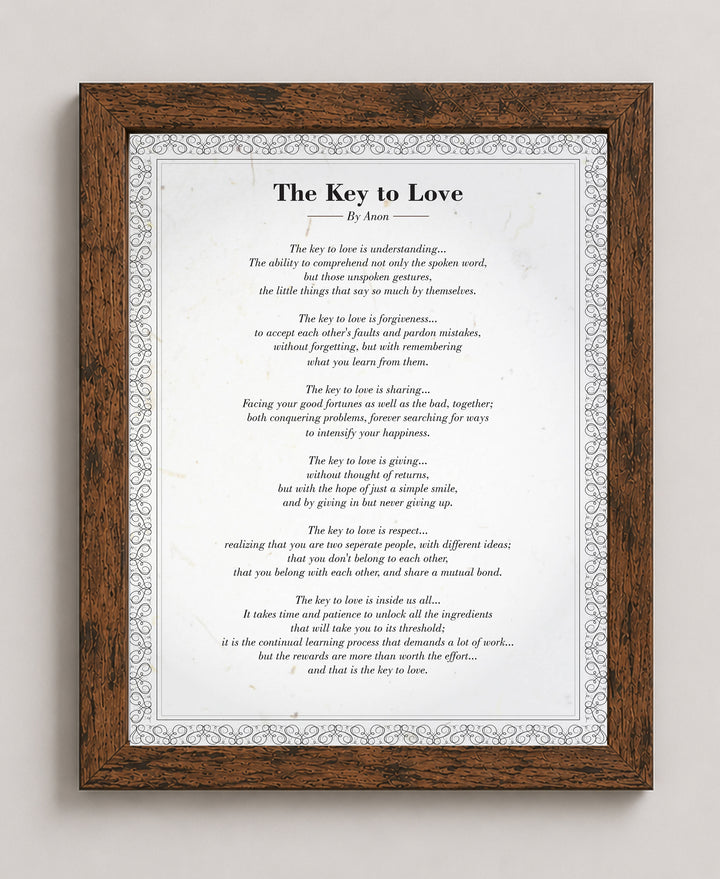 The Key to Love Poem Distressed Romantic Family Inspirational Wall Art