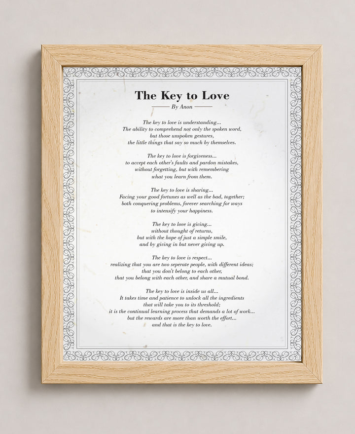 The Key to Love Poem Distressed Romantic Family Inspirational Wall Art