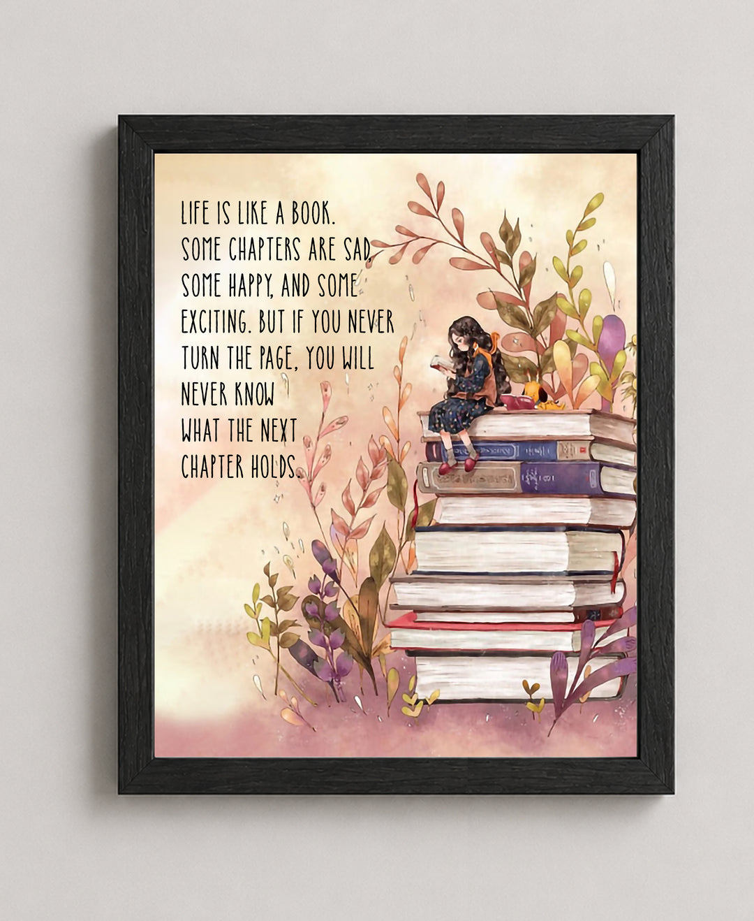 Life Is Like a Book Floral Inspirational Wall Art