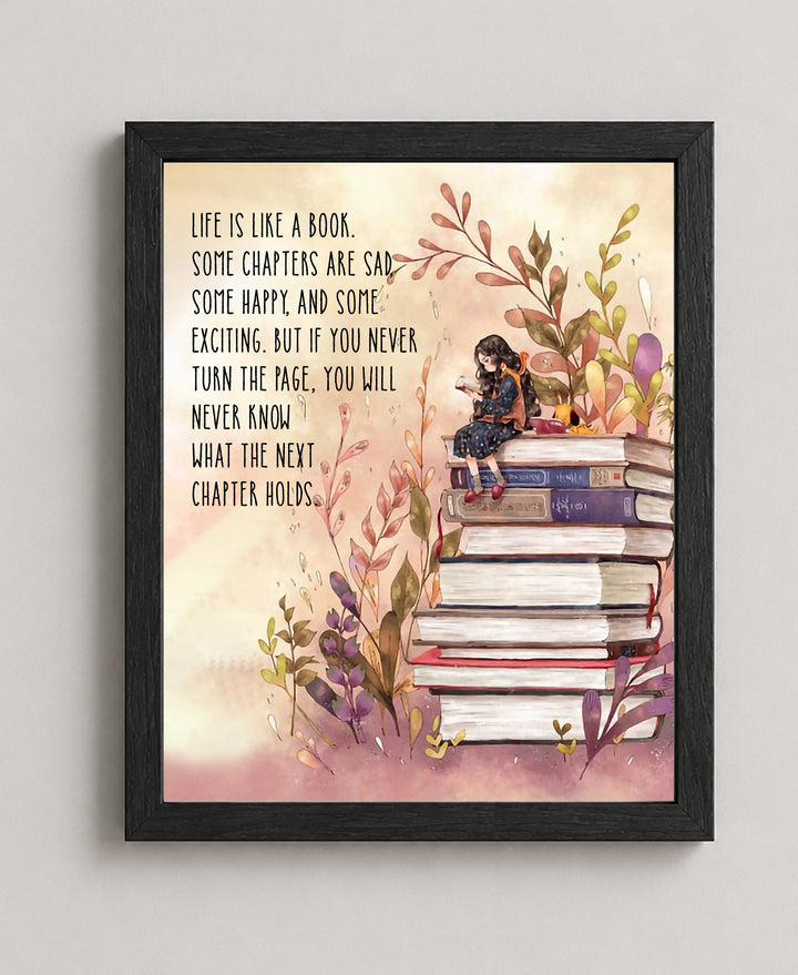 Life Is Like a Book Floral Inspirational Wall Art