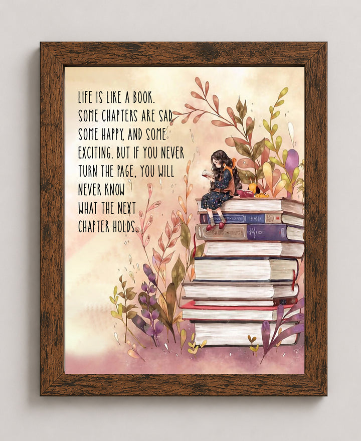 Life Is Like a Book Floral Inspirational Wall Art