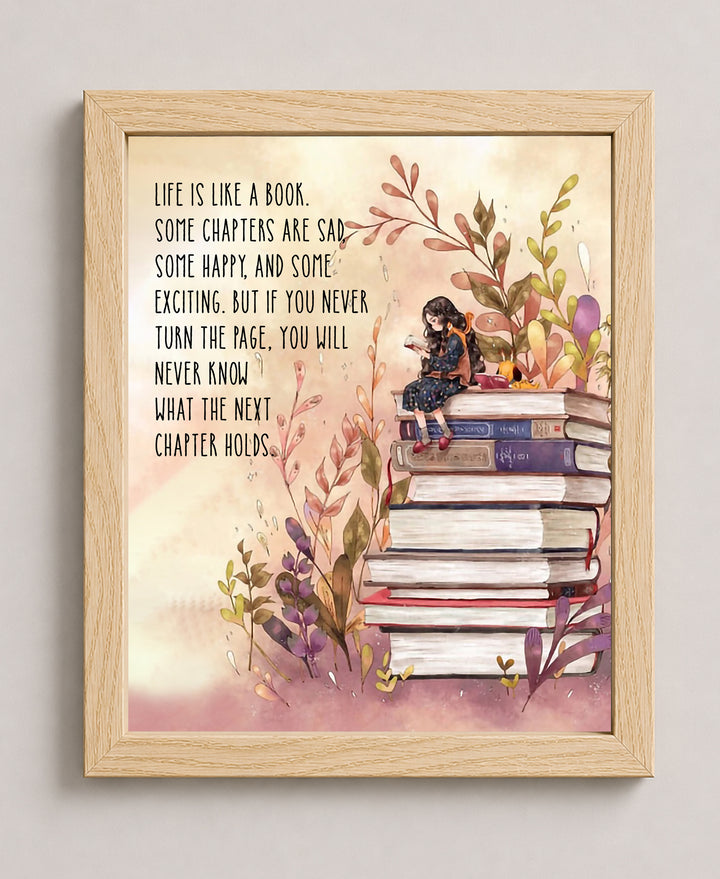 Life Is Like a Book Floral Inspirational Wall Art