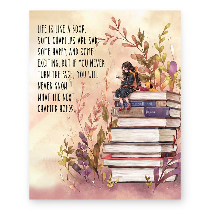 Life Is Like a Book Floral Inspirational Wall Art