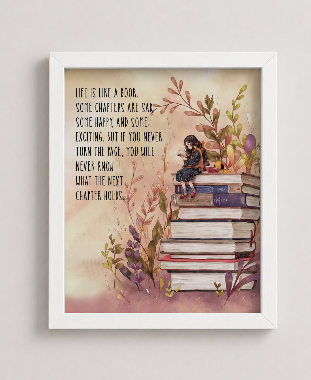 Life Is Like a Book Floral Inspirational Wall Art