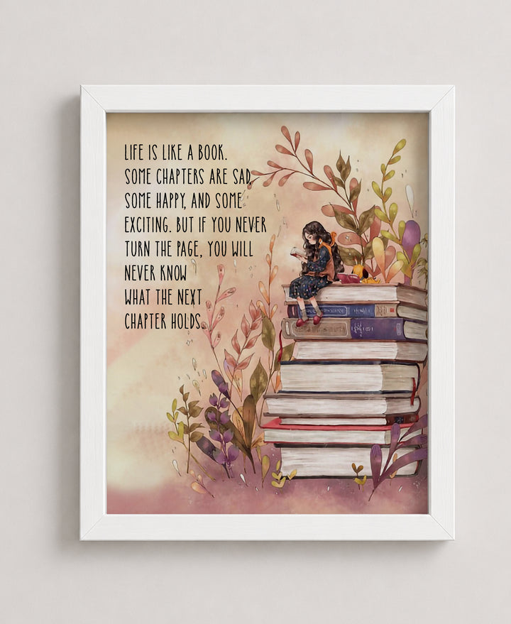 Life Is Like a Book Floral Inspirational Wall Art