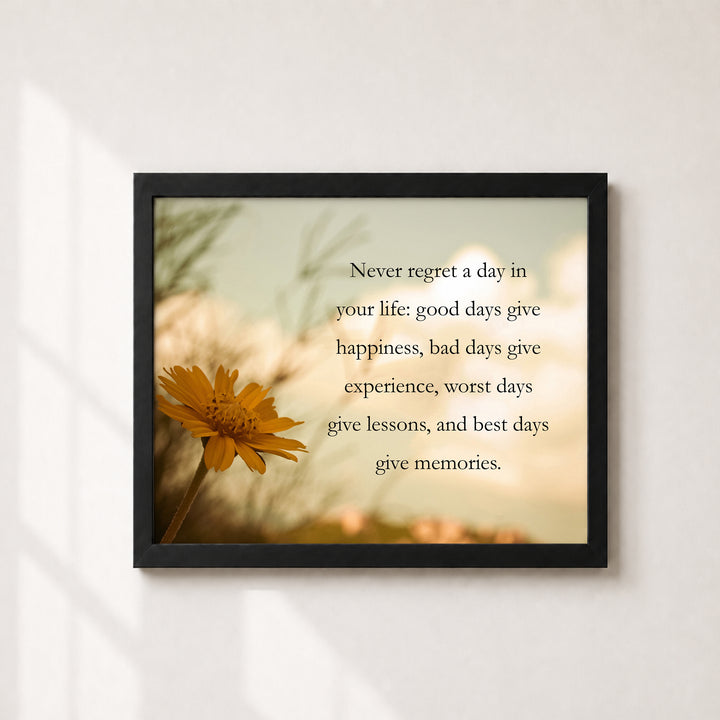 Never Regret Floral Inspirational Wall Art