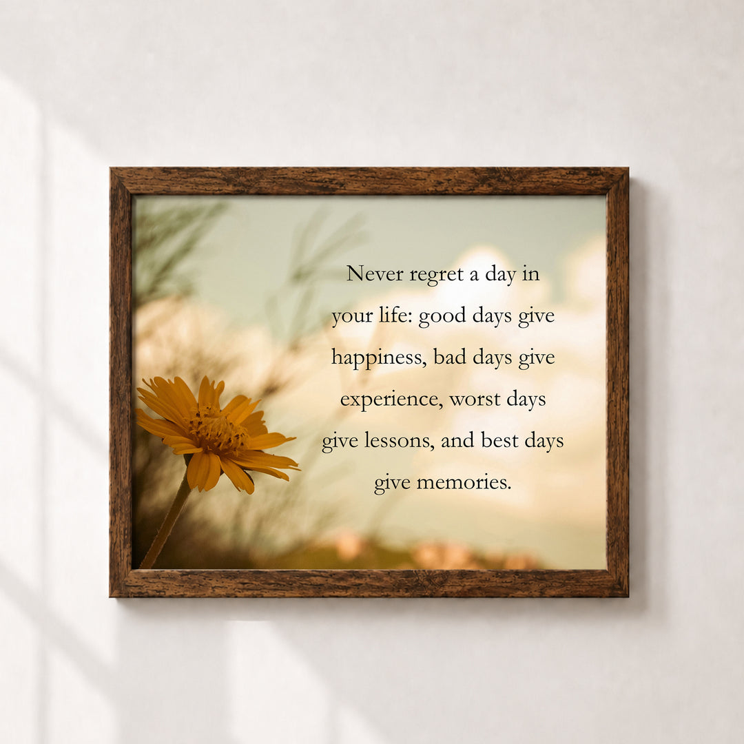Never Regret Floral Inspirational Wall Art