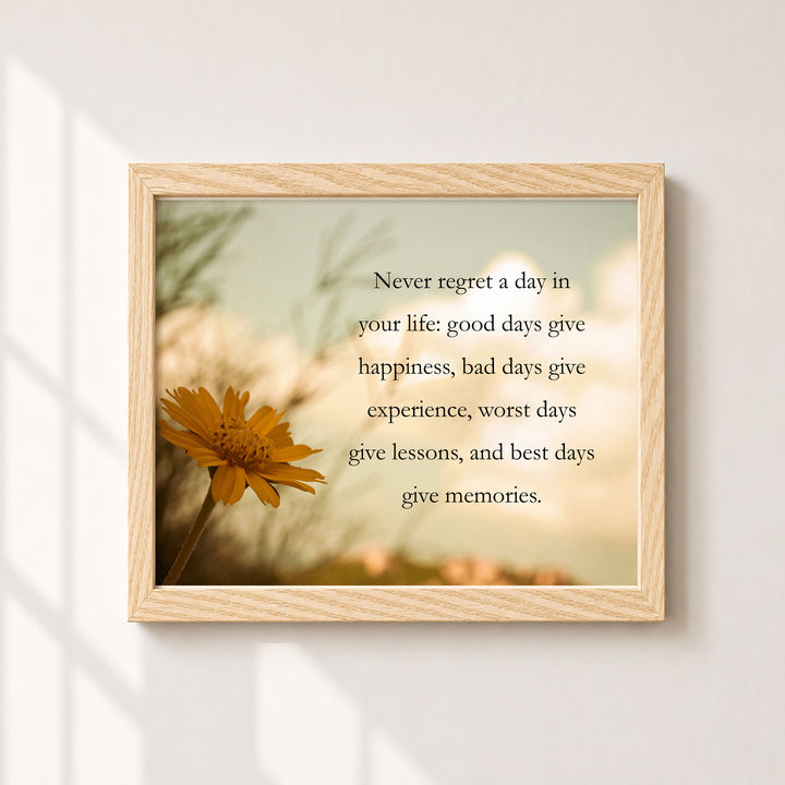 Never Regret Floral Inspirational Wall Art