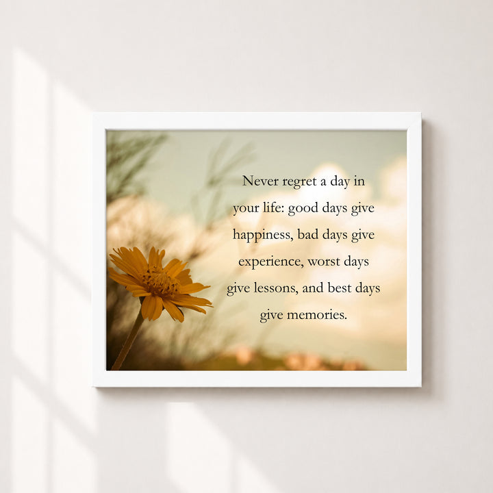 Never Regret Floral Inspirational Wall Art