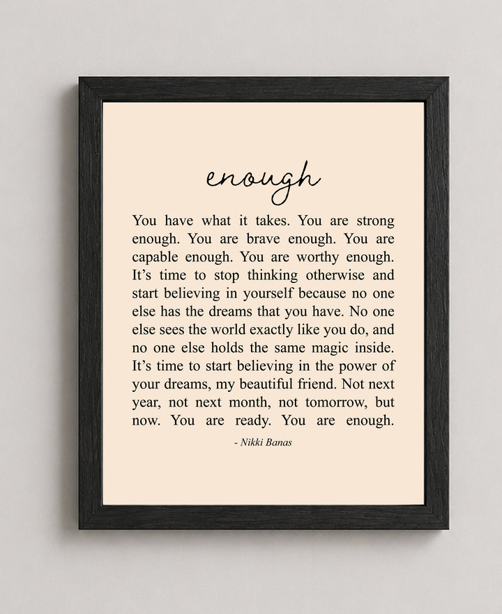 You Are Enough Inspirational Typography Wall Art