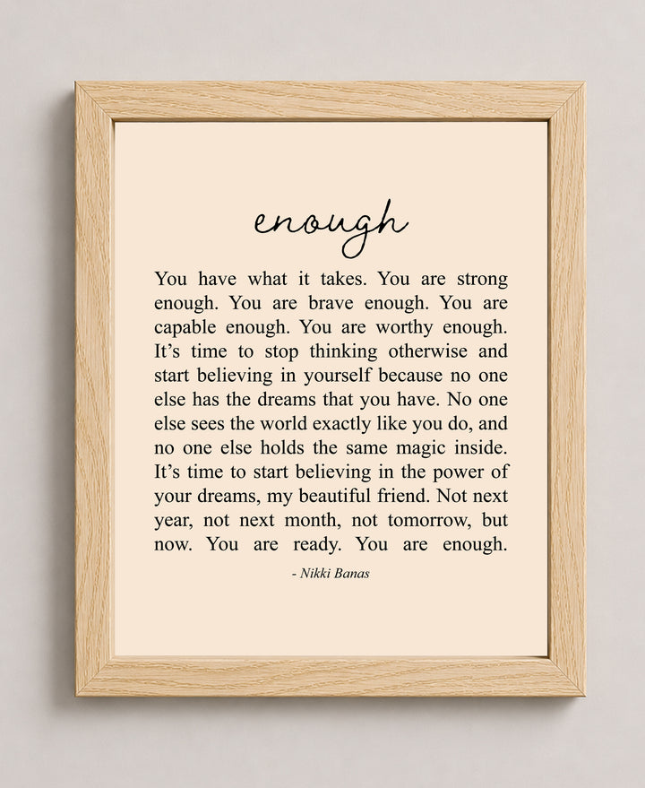 You Are Enough Inspirational Typography Wall Art