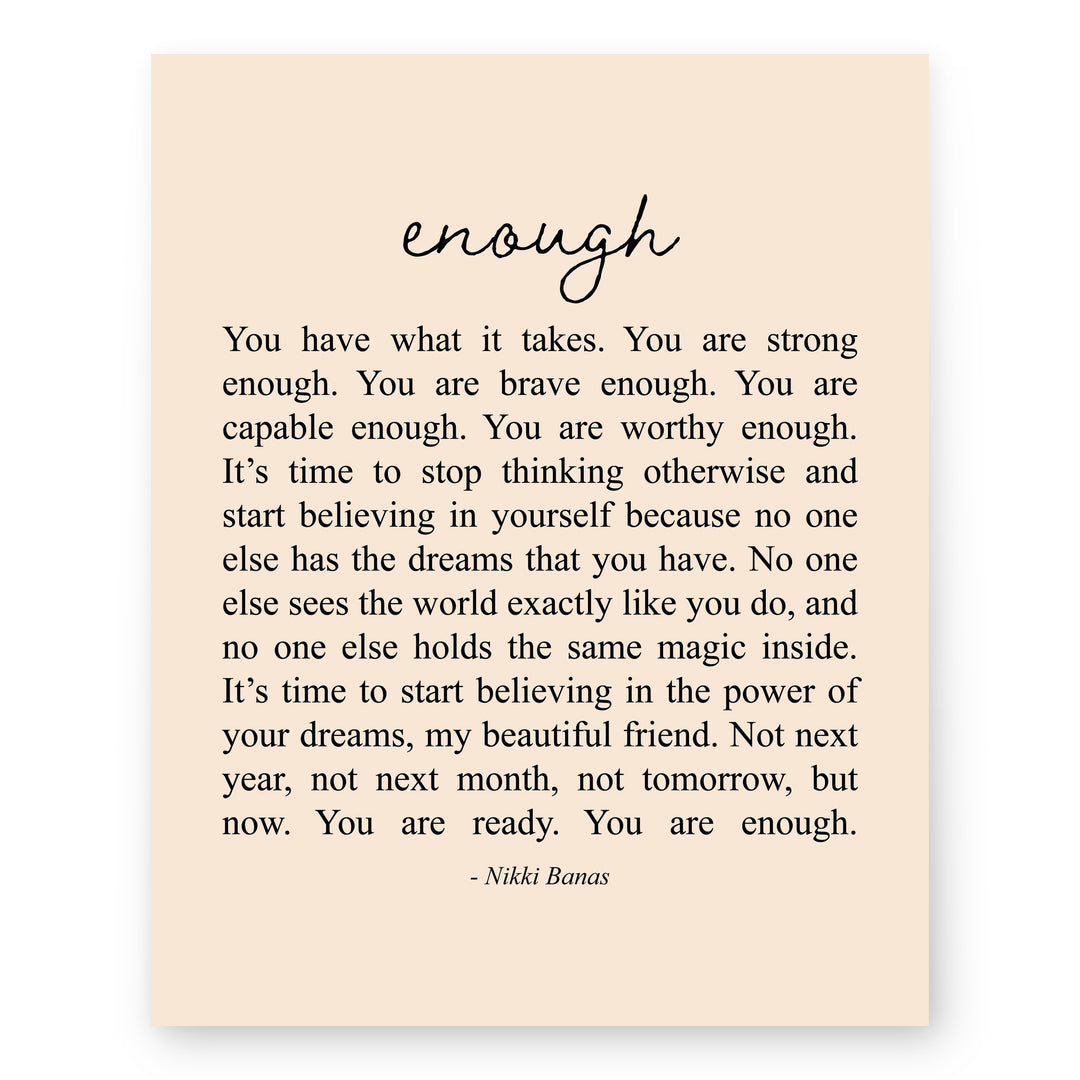 You Are Enough Inspirational Typography Wall Art