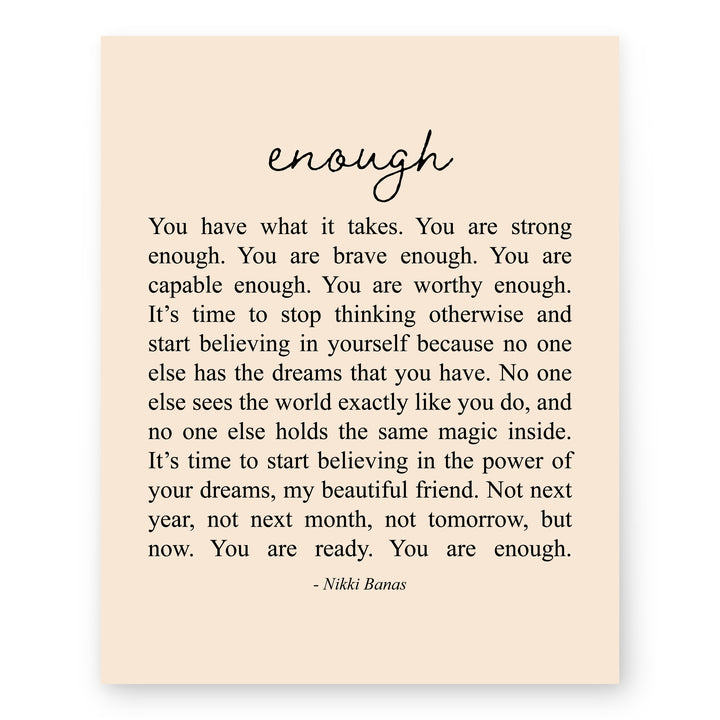 You Are Enough Inspirational Typography Wall Art