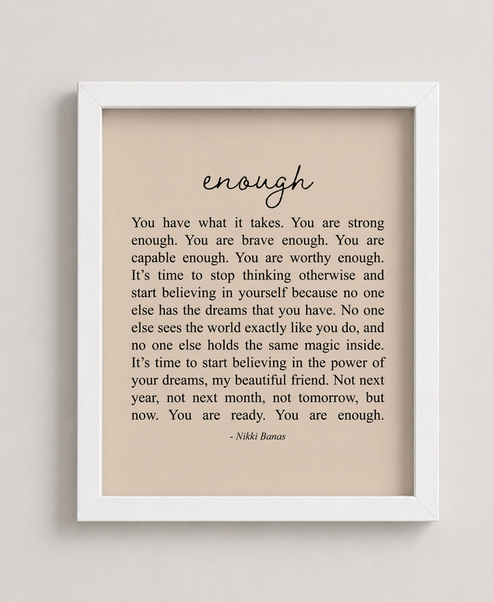 You Are Enough Inspirational Typography Wall Art