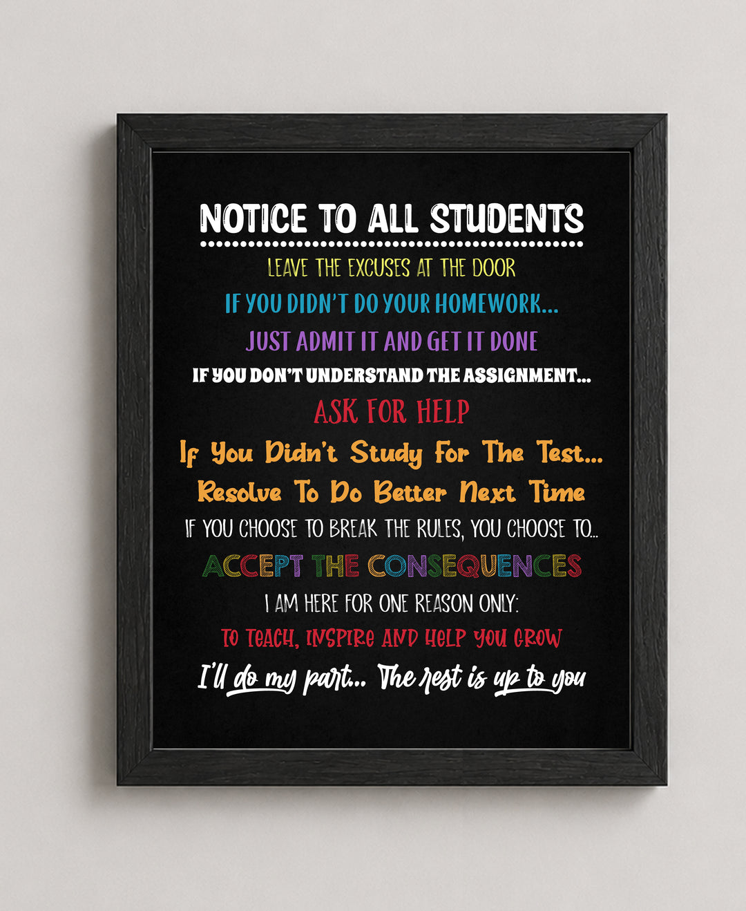 Notice to All Students Inspirational Teaching Wall Art
