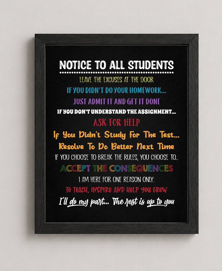 Notice to All Students Inspirational Teaching Wall Art