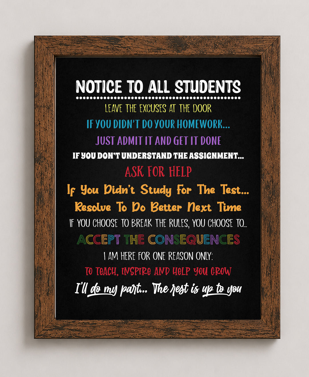 Notice to All Students Inspirational Teaching Wall Art