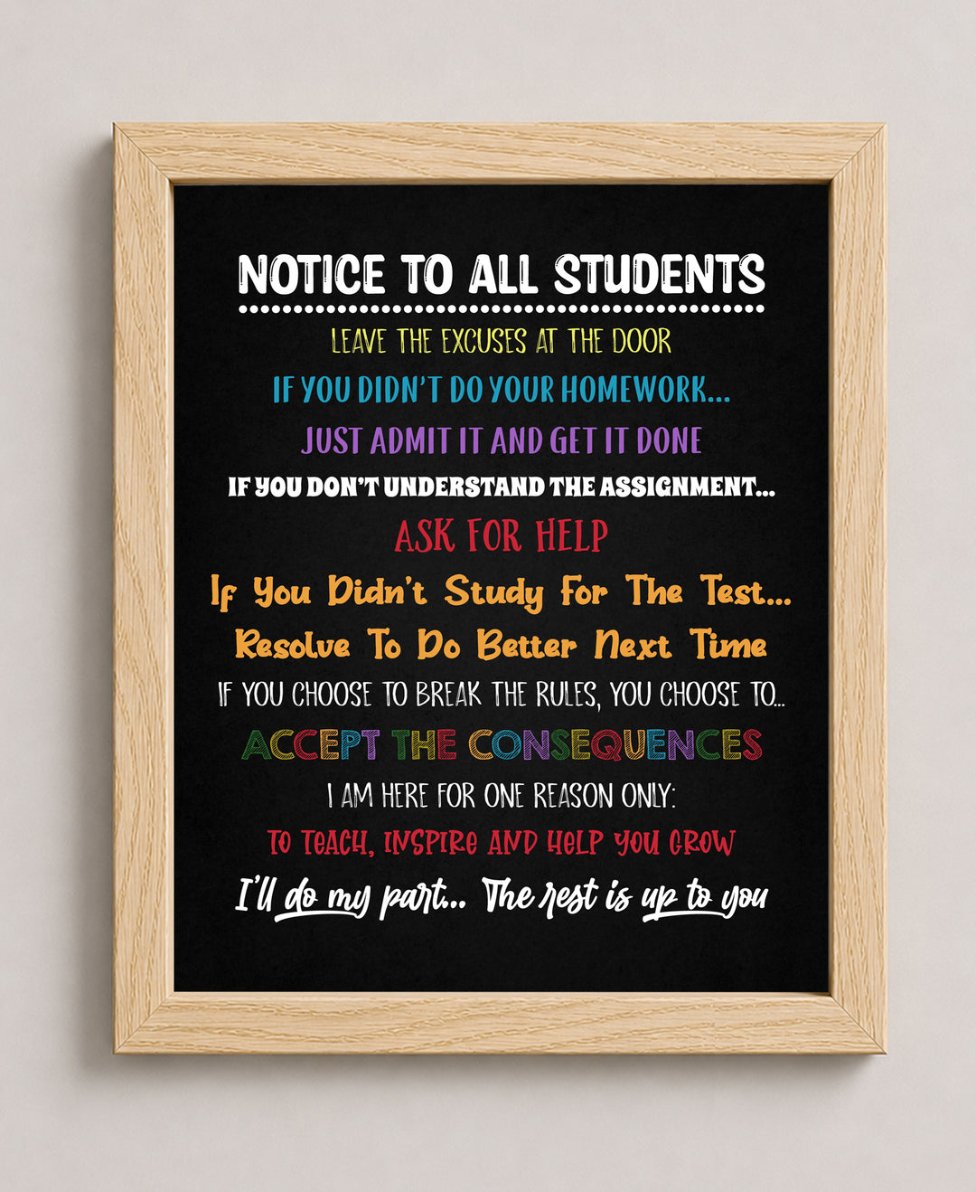 Notice to All Students Inspirational Teaching Wall Art
