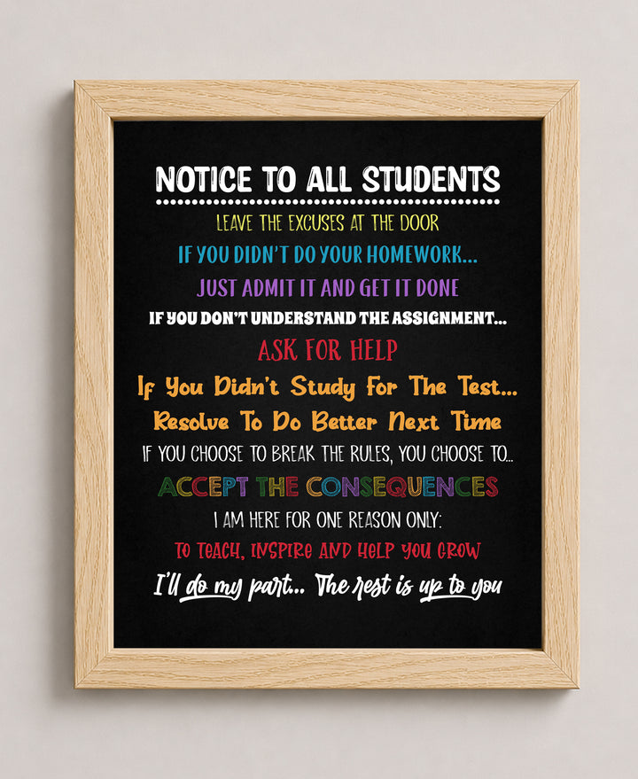 Notice to All Students Inspirational Teaching Wall Art