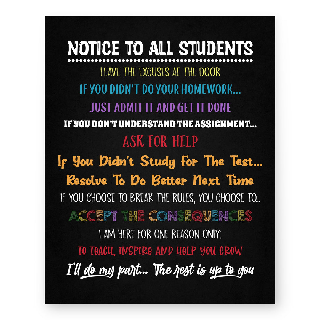 Notice to All Students Inspirational Teaching Wall Art