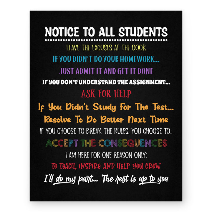 Notice to All Students Inspirational Teaching Wall Art