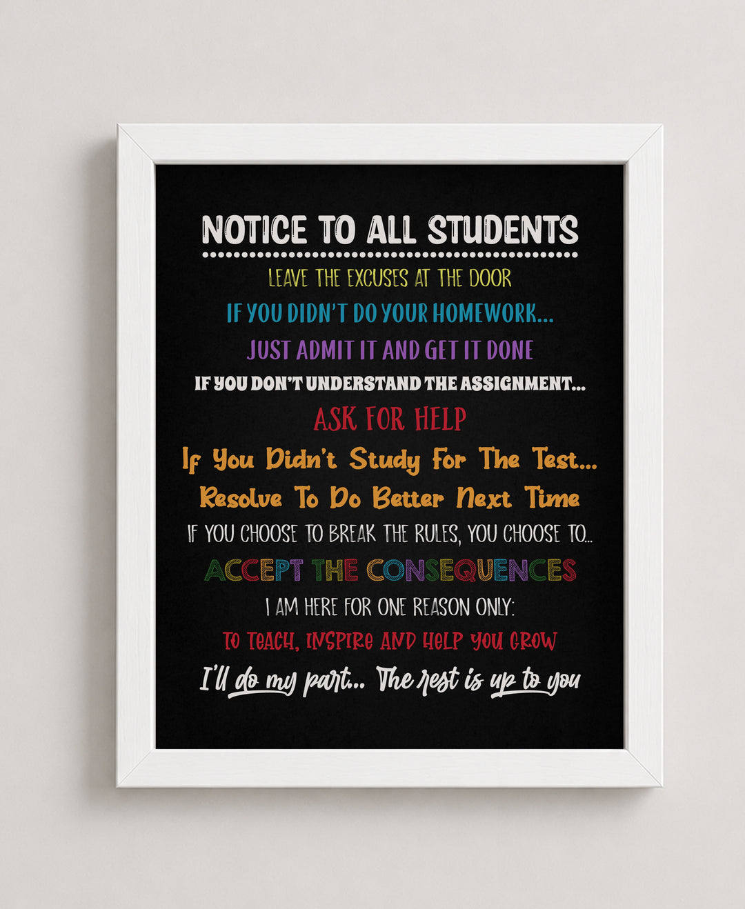 Notice to All Students Inspirational Teaching Wall Art
