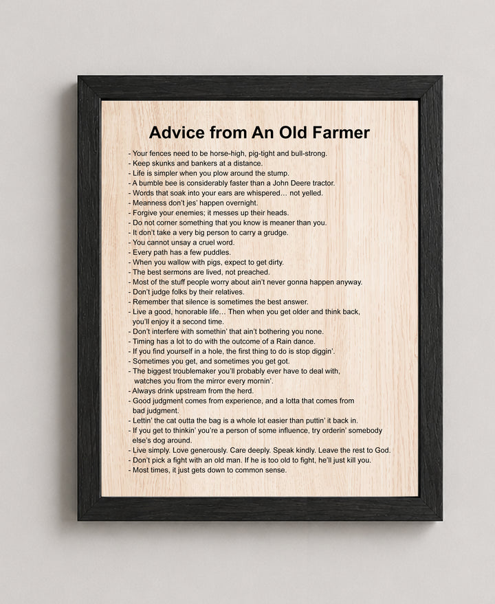 Advice From Old Farmer Funny Wall Art