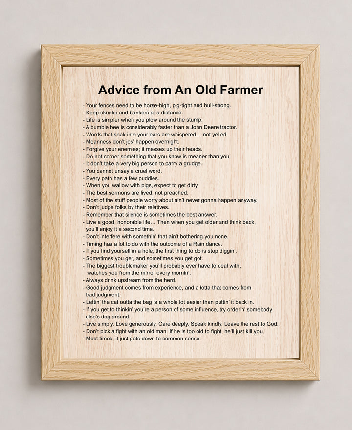 Advice From Old Farmer Funny Wall Art