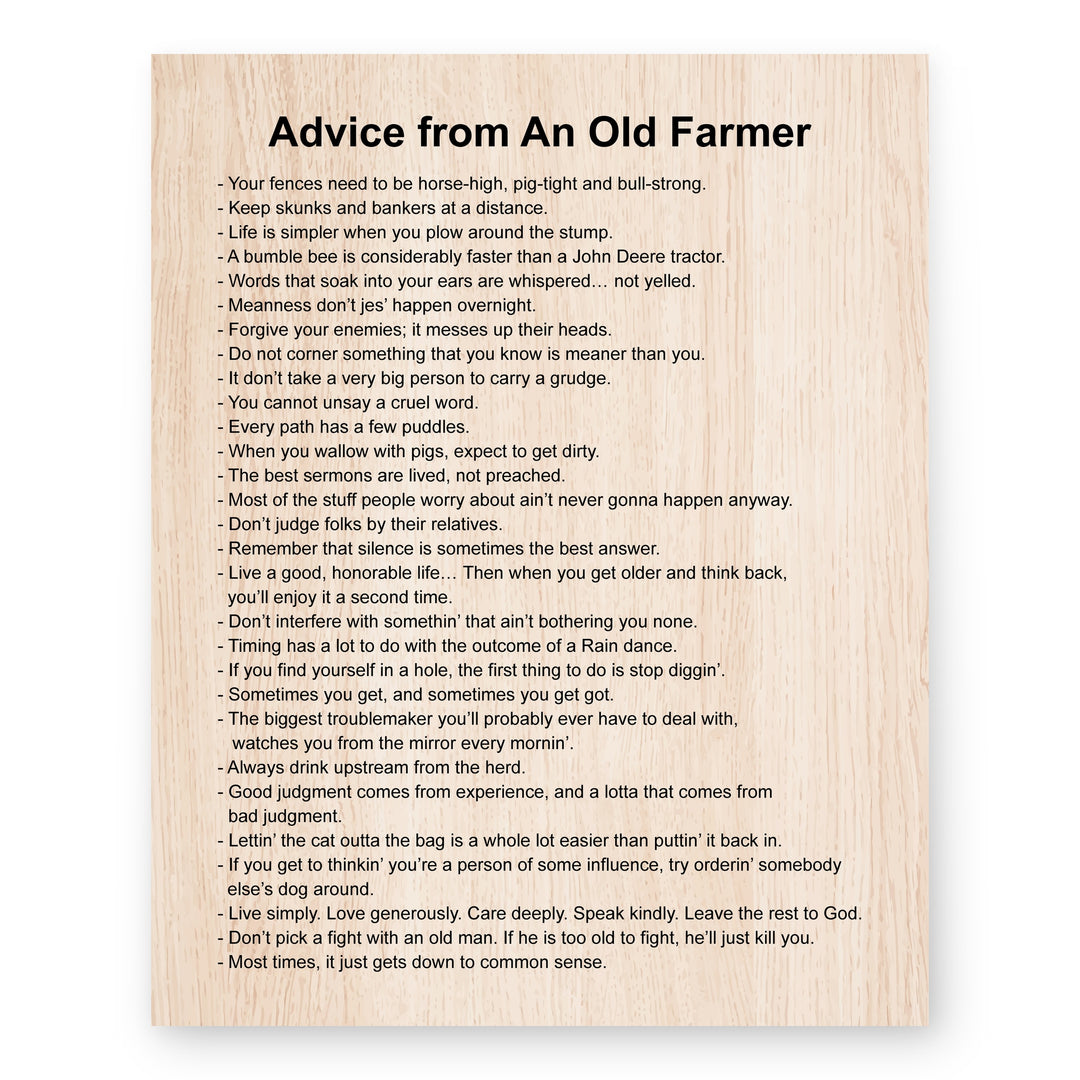 Advice From Old Farmer Funny Wall Art
