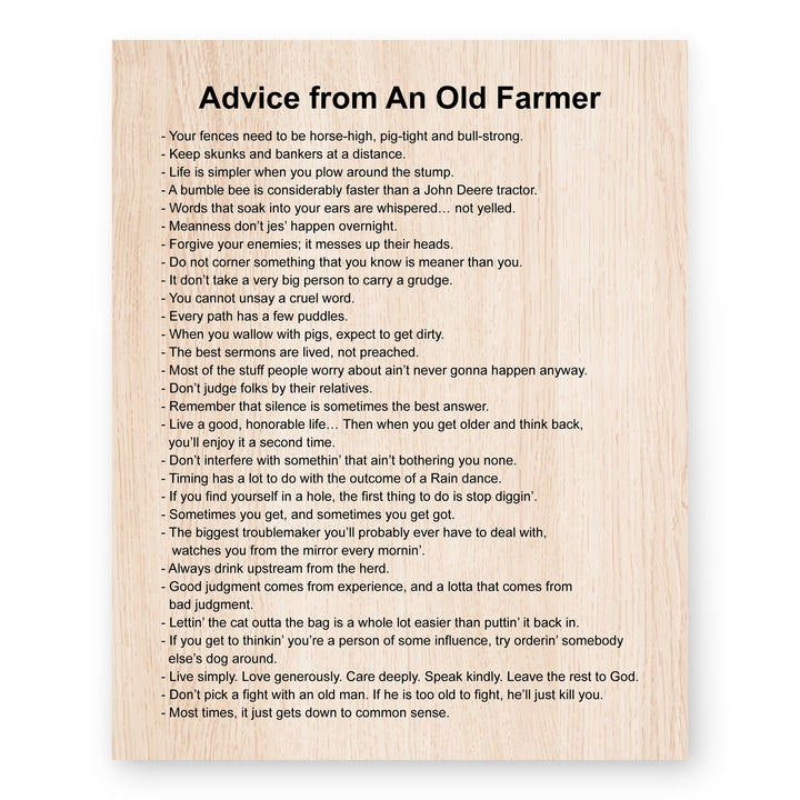Advice From Old Farmer Funny Wall Art