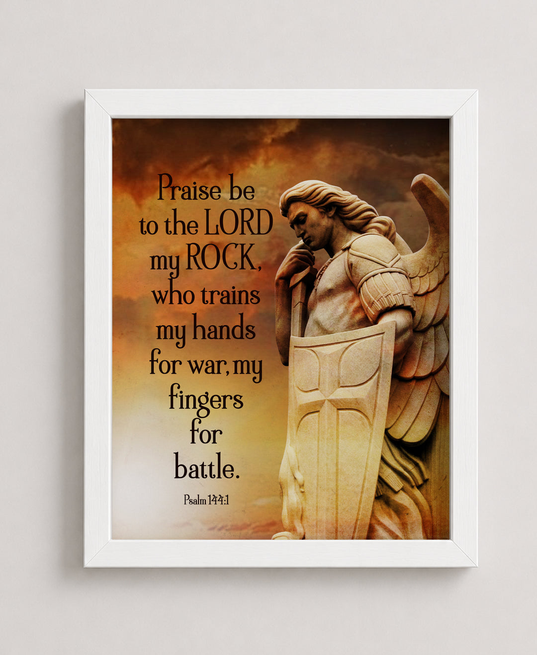 Psalm 144 1 Angel Warrior Inspirational Scripture Bible Verse Wall Art