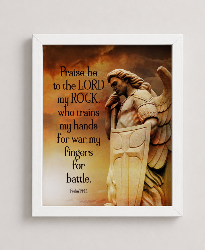 Psalm 144 1 Angel Warrior Inspirational Scripture Bible Verse Wall Art