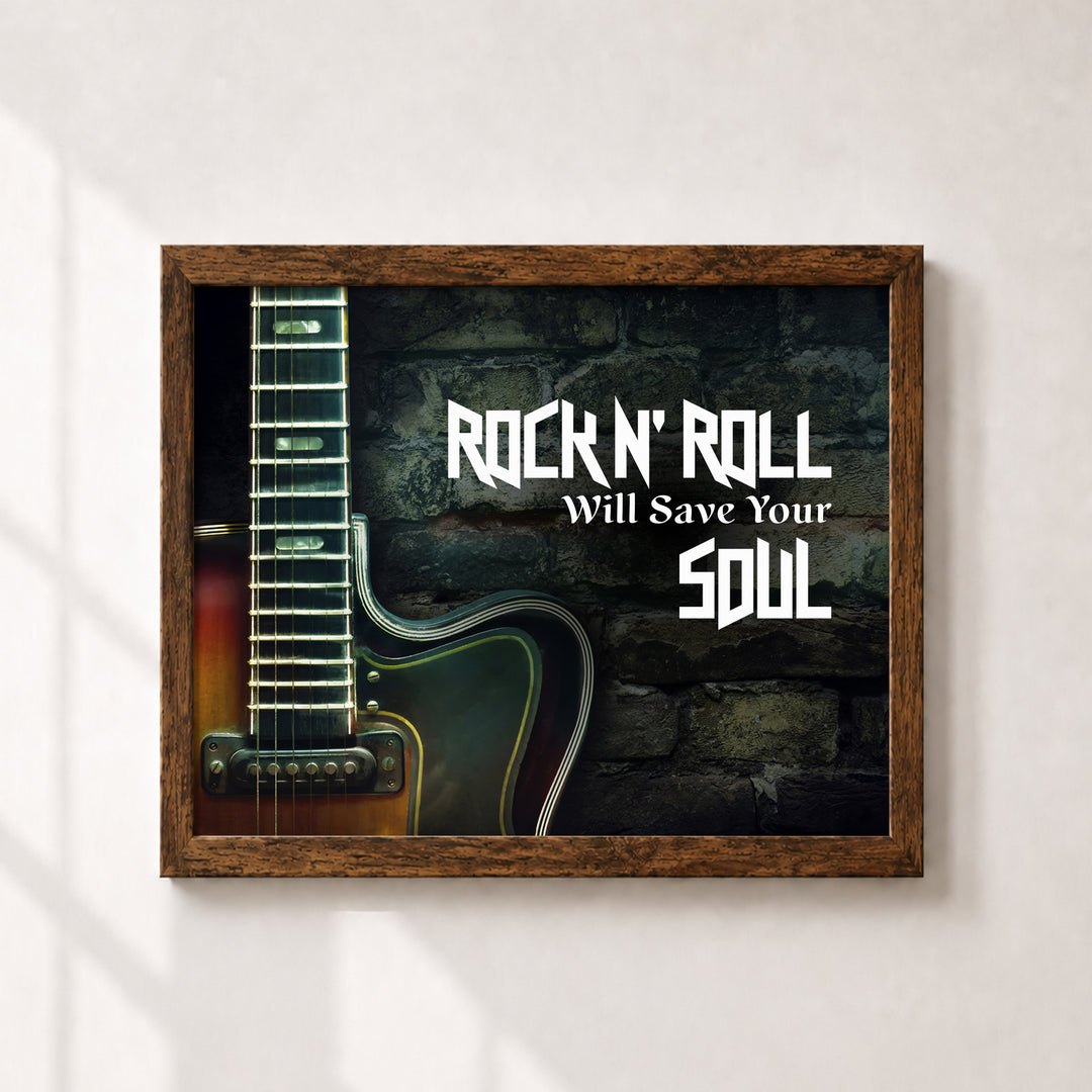 Rock N Roll Retro Guitar Music Wall Art