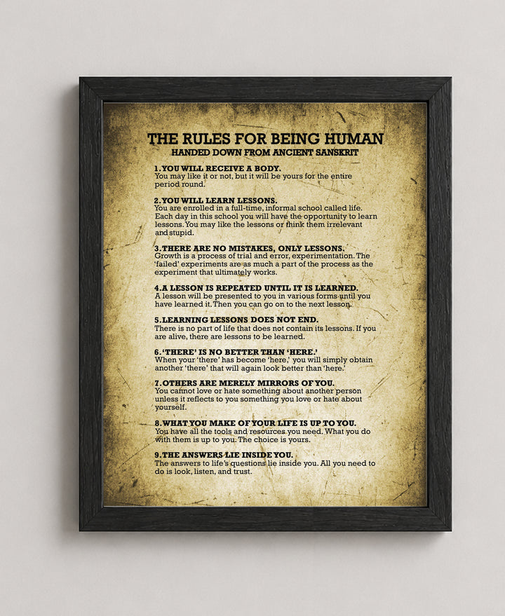 The Rules for Being Human Vintage Inspirational Wall Art