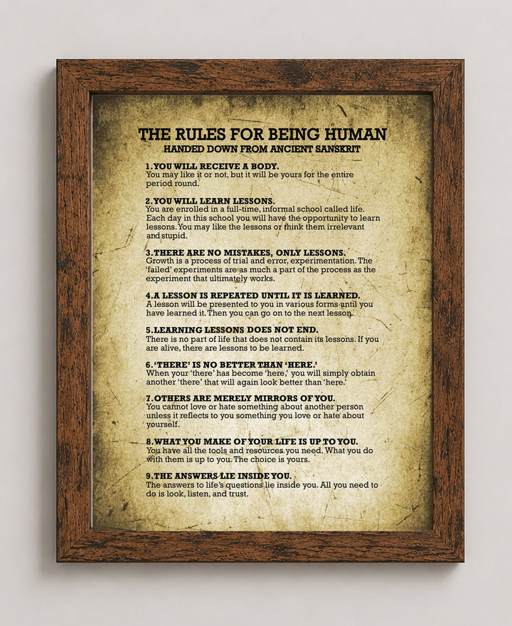 The Rules for Being Human Vintage Inspirational Wall Art