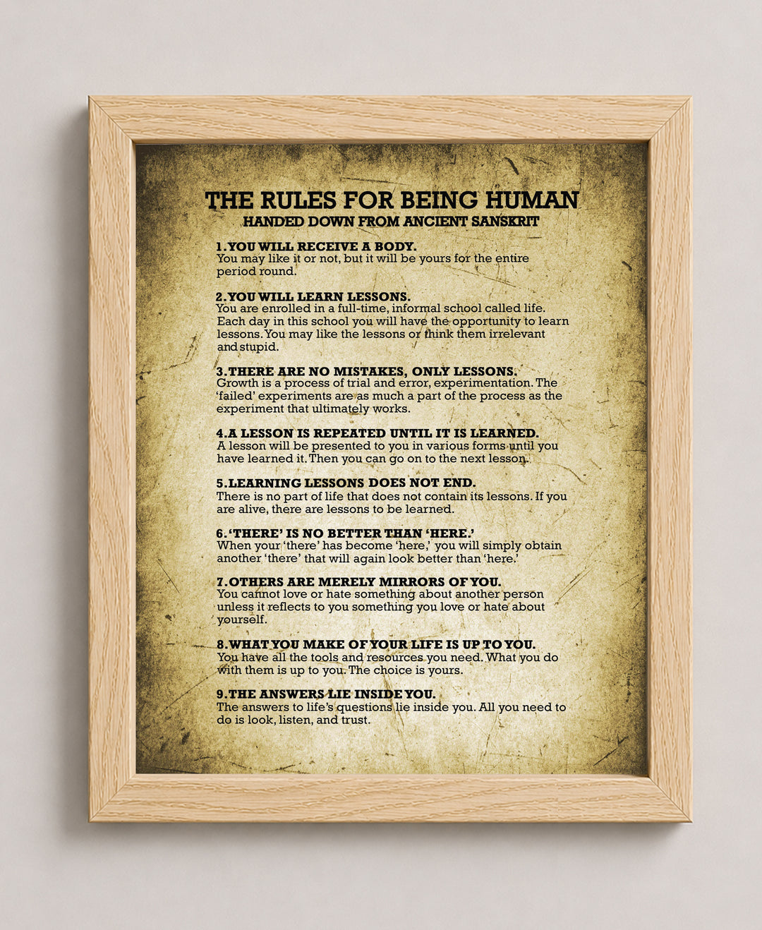 The Rules for Being Human Vintage Inspirational Wall Art