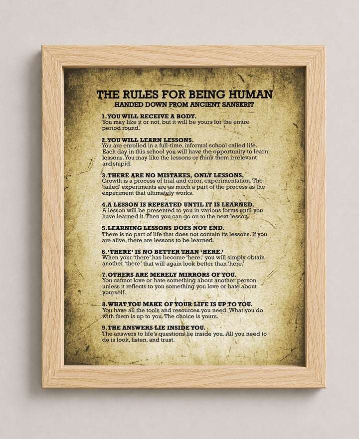 The Rules for Being Human Vintage Inspirational Wall Art