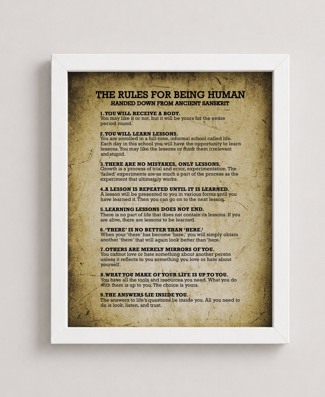 The Rules for Being Human Vintage Inspirational Wall Art