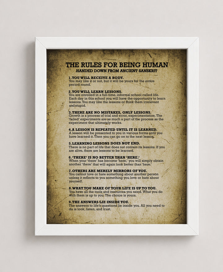 The Rules for Being Human Vintage Inspirational Wall Art