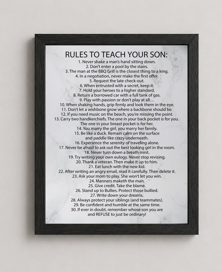 Rules To Teach Your Son Family Inspirational Wall Art