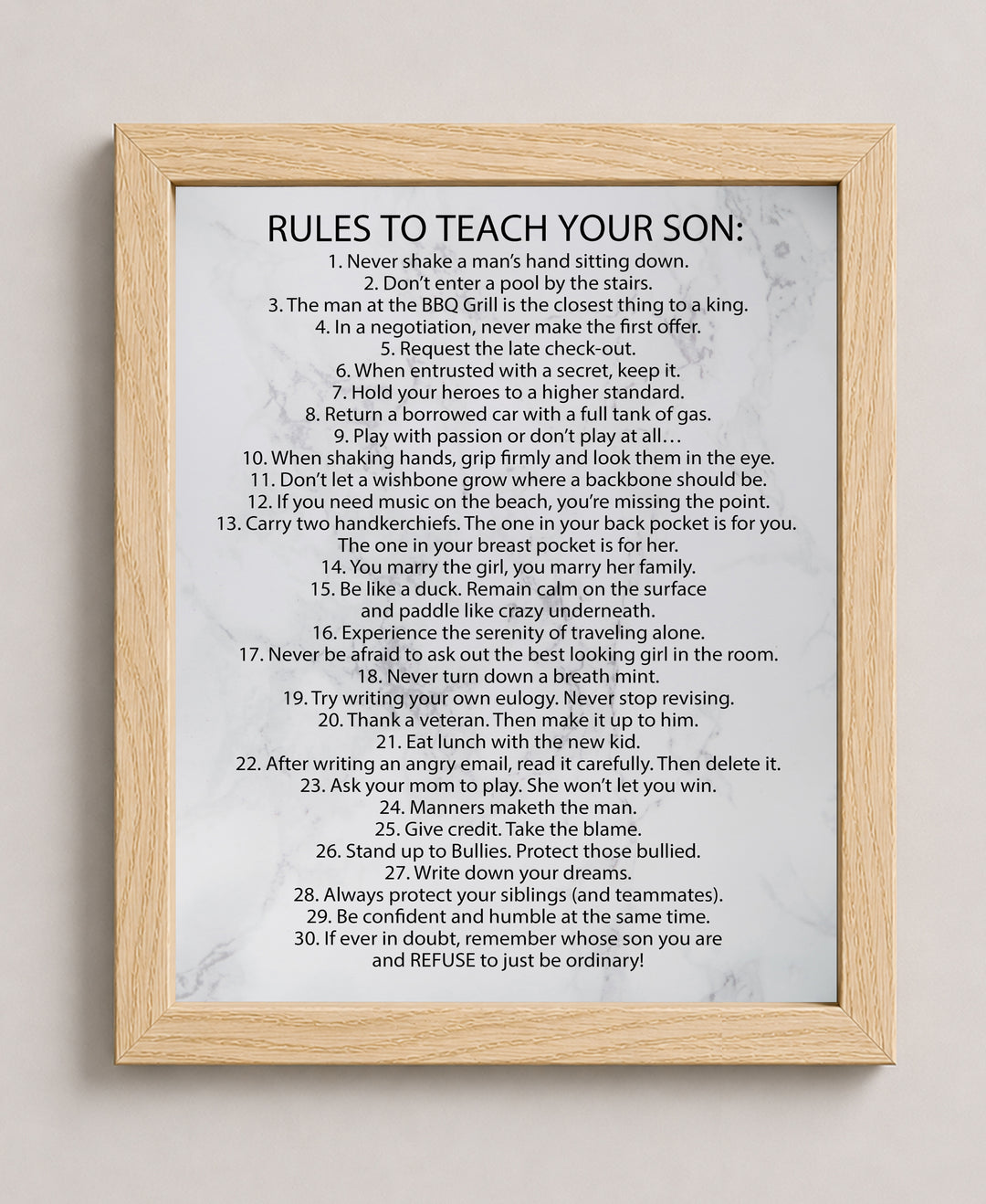 Rules To Teach Your Son Family Inspirational Wall Art