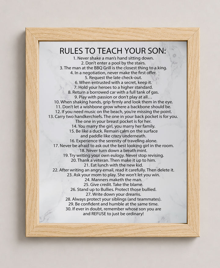 Rules To Teach Your Son Family Inspirational Wall Art